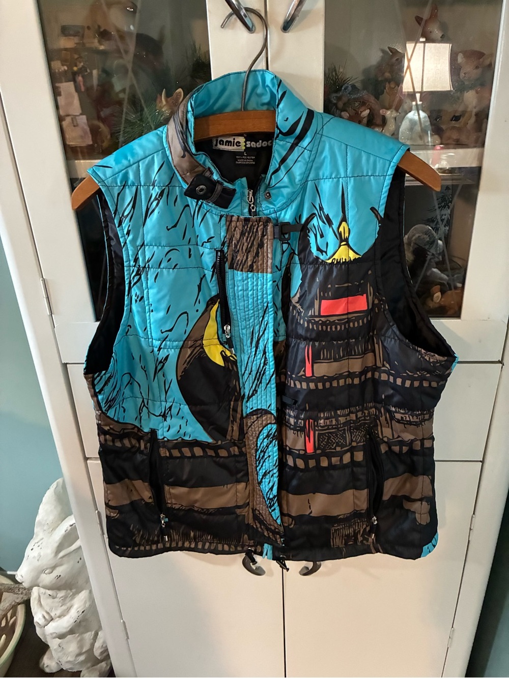 Jamie Sadock sz L Quilted Vest - Turquoise & Brown euc